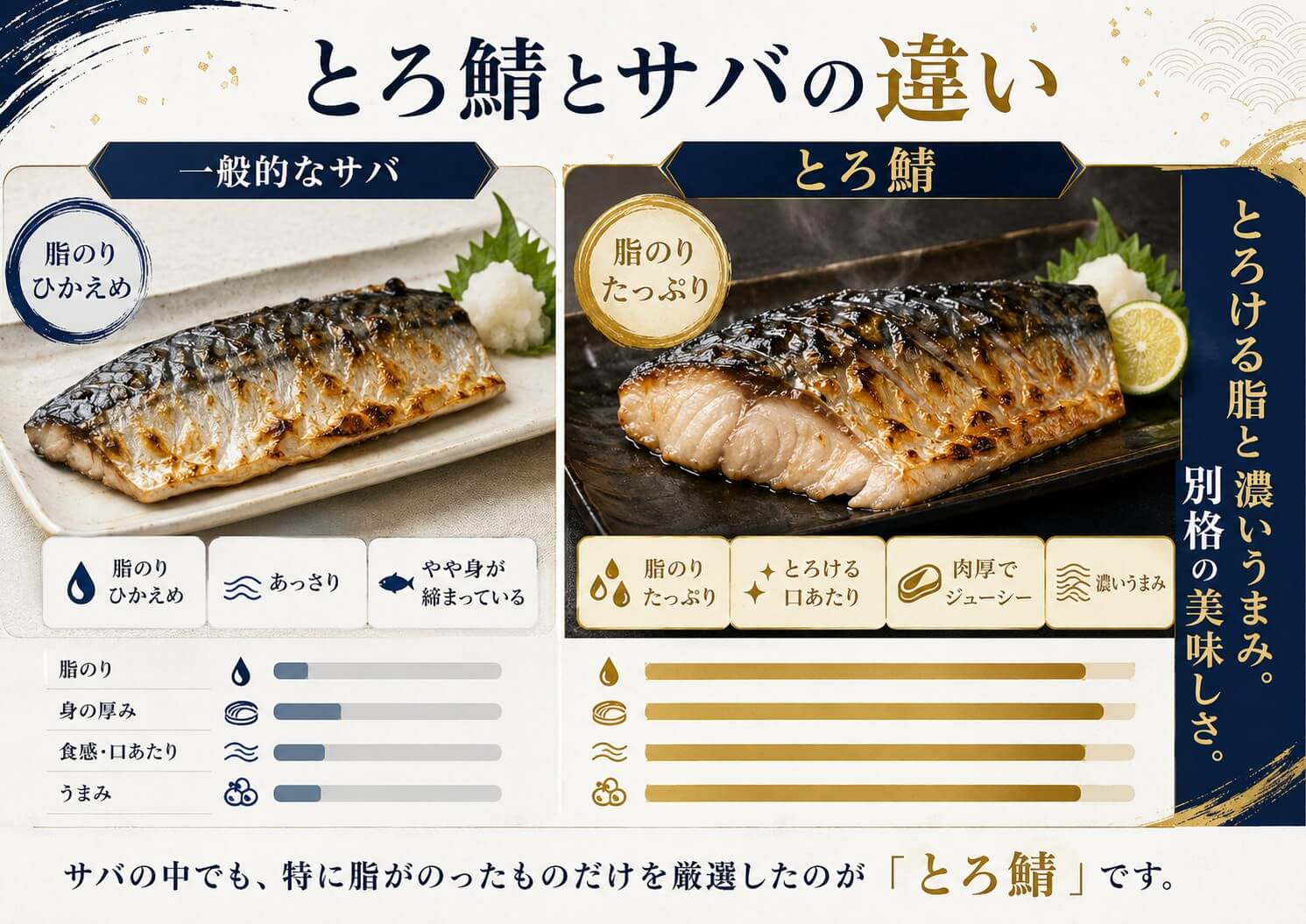 脂質21％以上、魚体550g以上。選び抜かれた「とろ鯖」